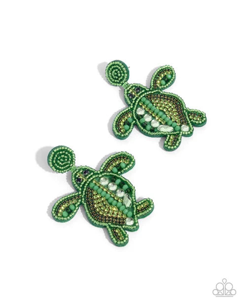 Turtle Tapestry Green Post Earrings