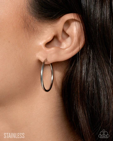 Surmounting Sheen Stainless Steel Silver Earrings - LOP