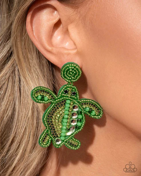 Turtle Tapestry Green Post Earrings
