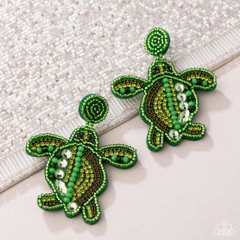Turtle Tapestry Green Post Earrings