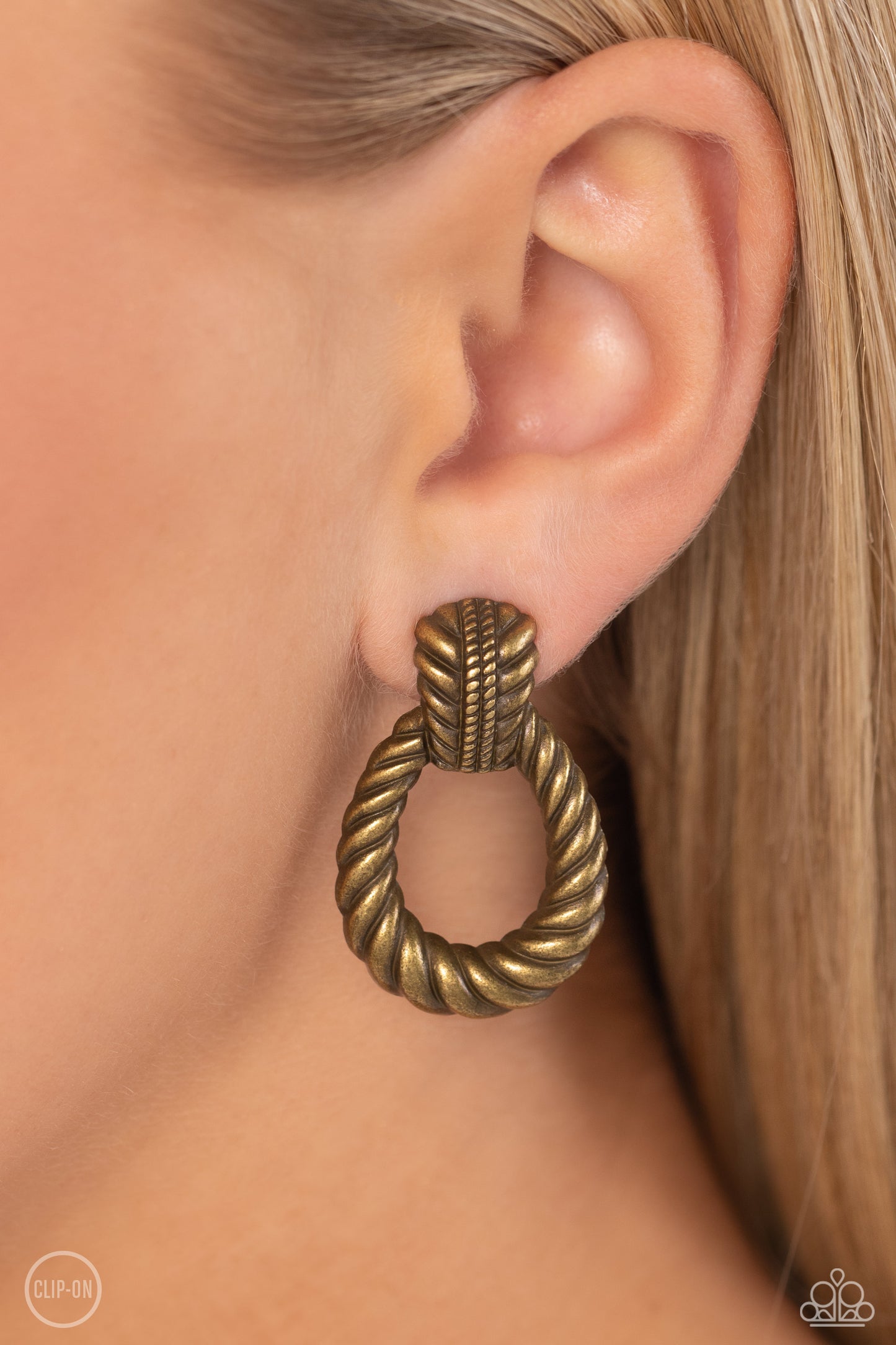 Roping Rodeo - Brass - Clip On Earrings