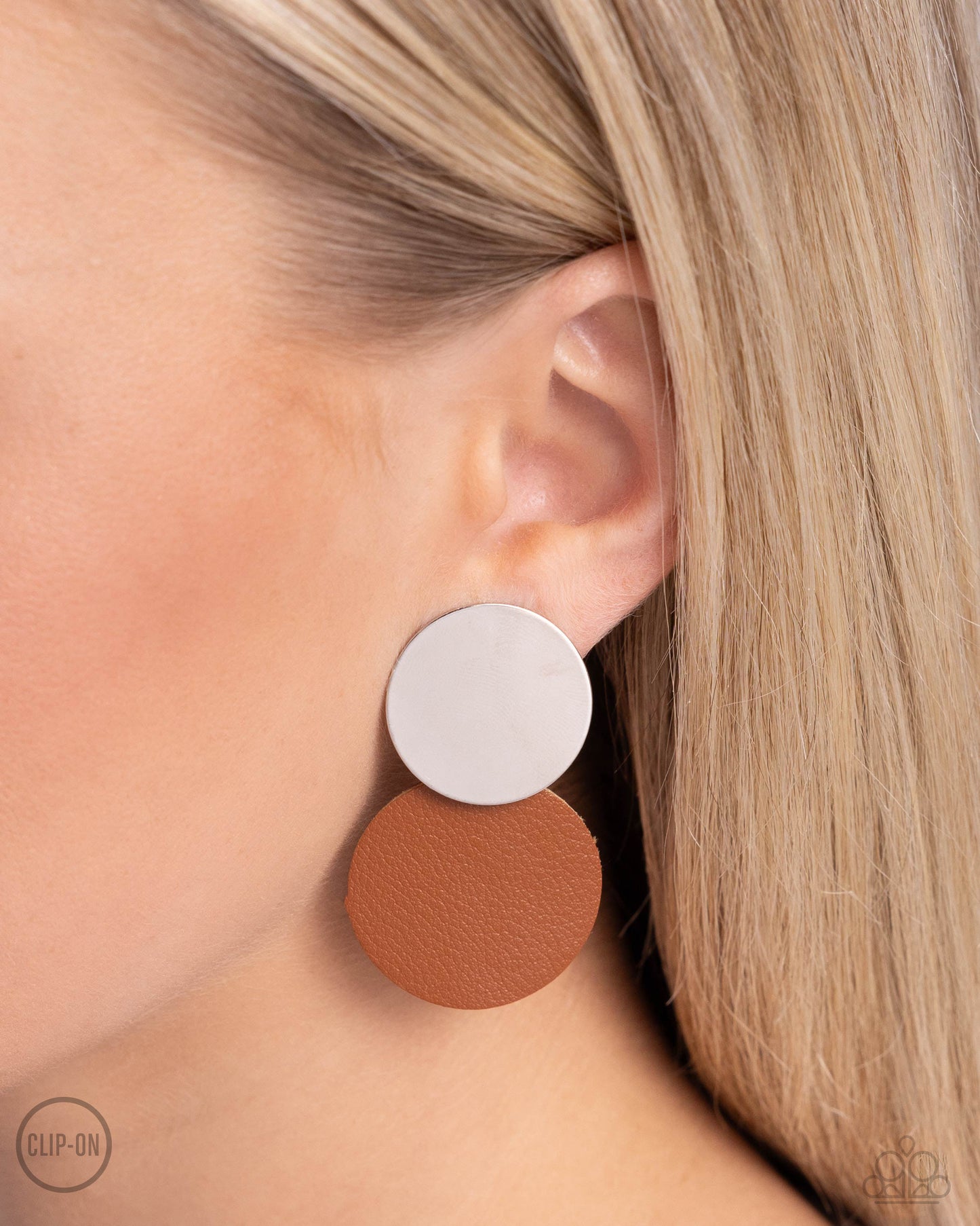Leather Leader - Brown Clip-On Earrings