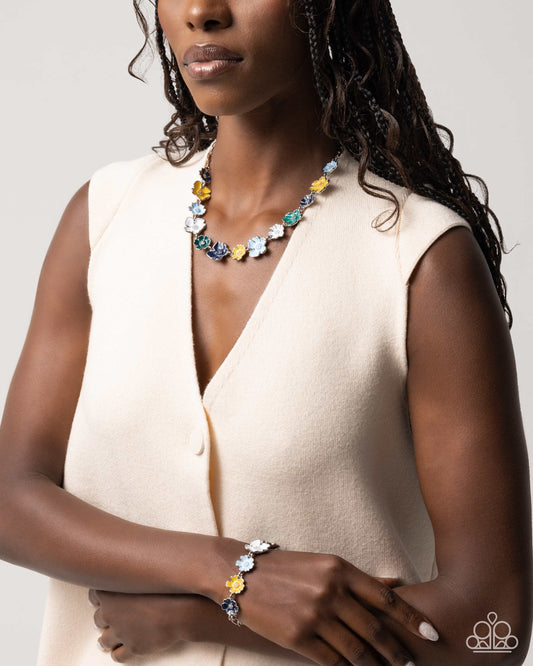 French Florals & Candid Color Blue Necklace & Bracelet Combo Set