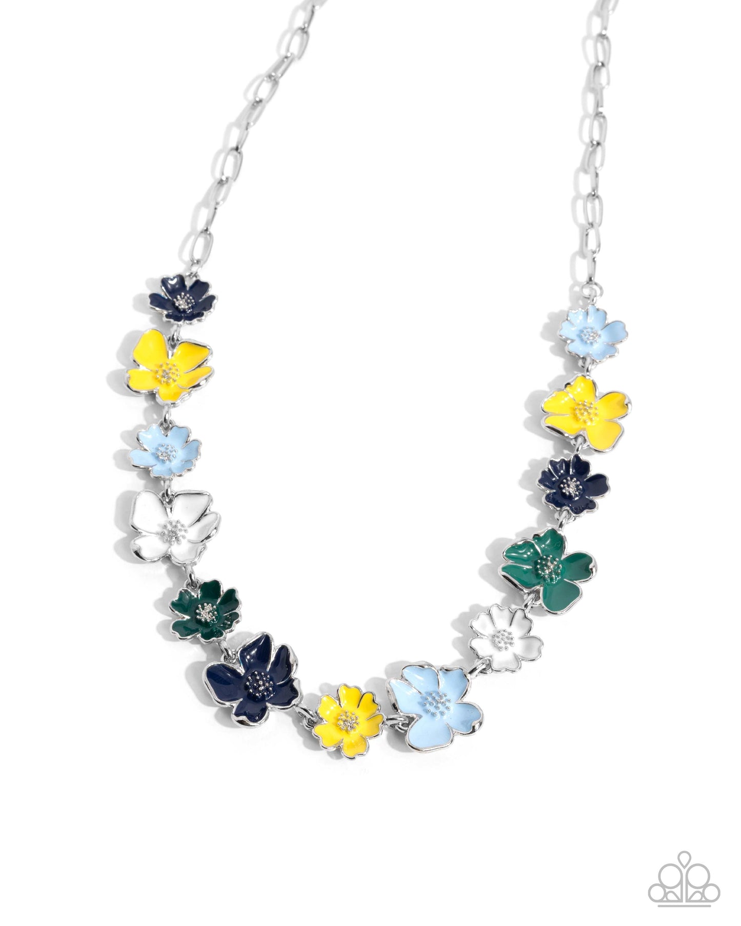 French Florals & Candid Color Blue Necklace & Bracelet Combo Set