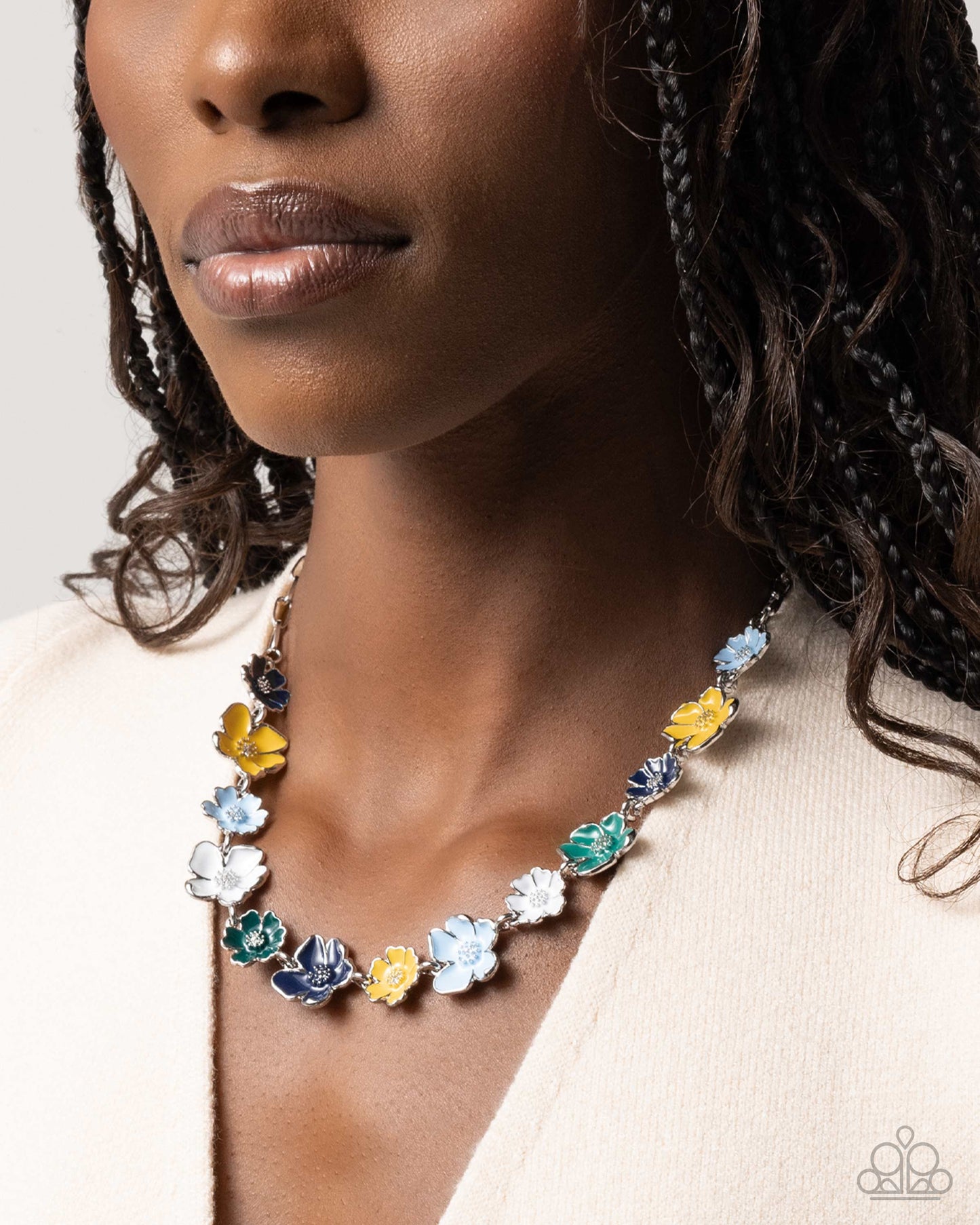 French Florals & Candid Color Blue Necklace & Bracelet Combo Set