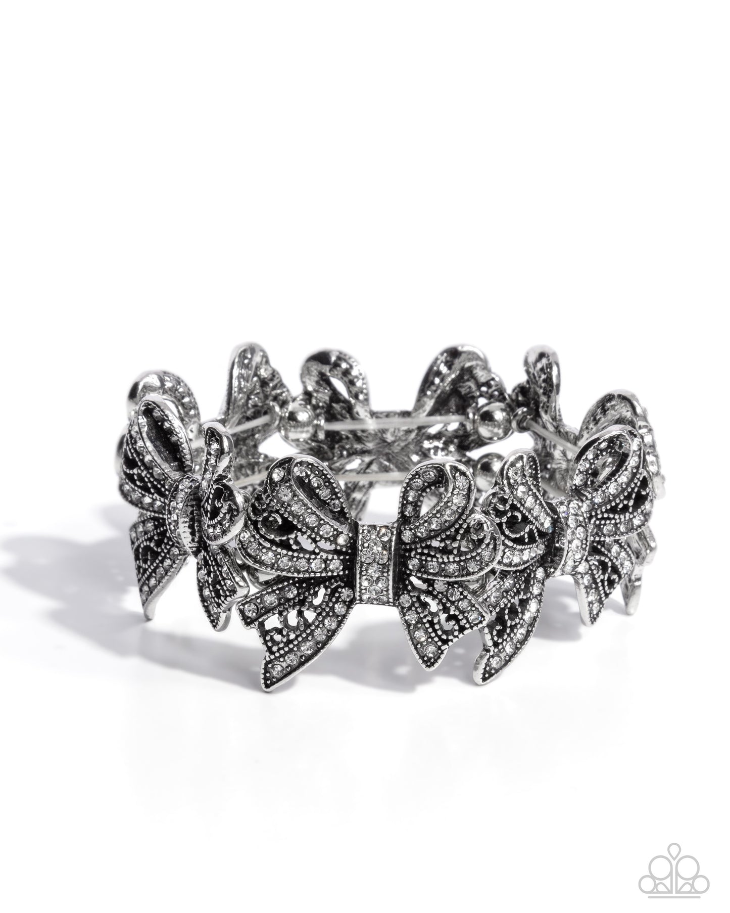 French Flourish - White Rhinestone Silber Bow Bracelet - LOP