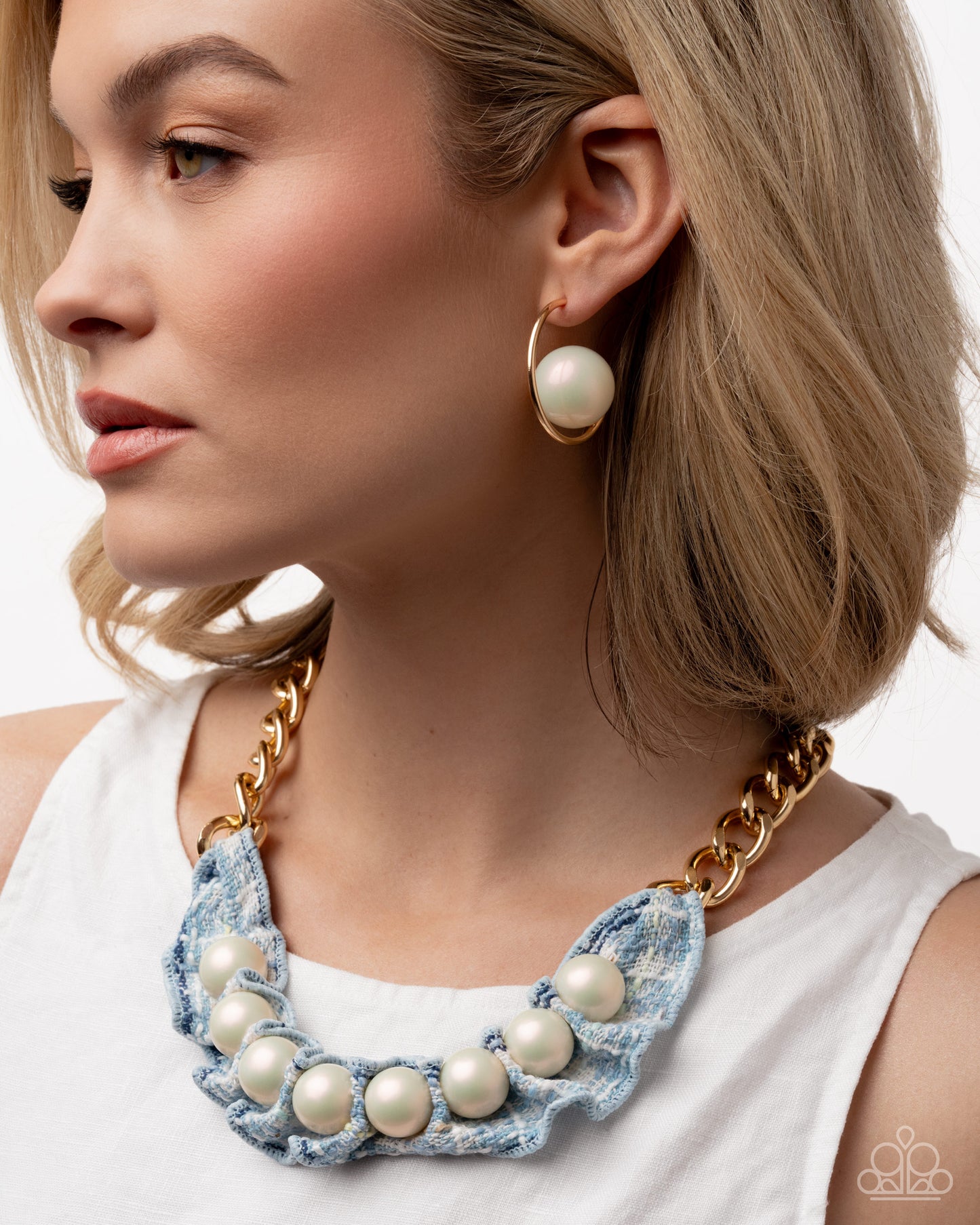 Timeless Tweed Blue Necklace and Tailored Taste Gold Earrings Combo Set