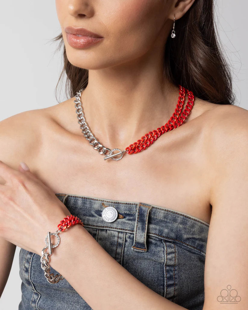 Iridescent Icon Necklace and Tourist Twist Red Combo Set